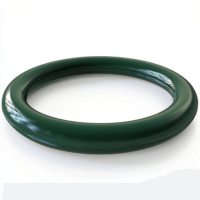 Dark green PTFE coated O-rings for industrial sealing with enhanced friction reduction.