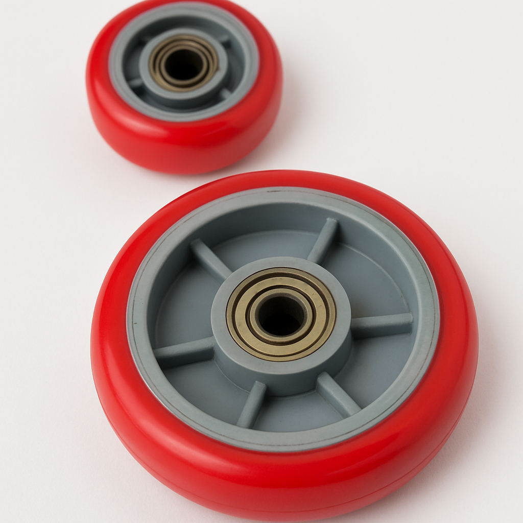Overmolded Rubber Tires on Plastic Wheels with Bearings